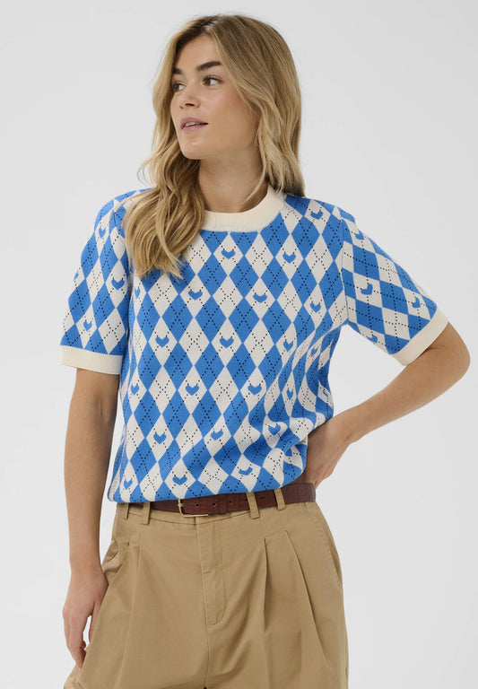 Pamilla Pullover - Blue/Argyle Hearts