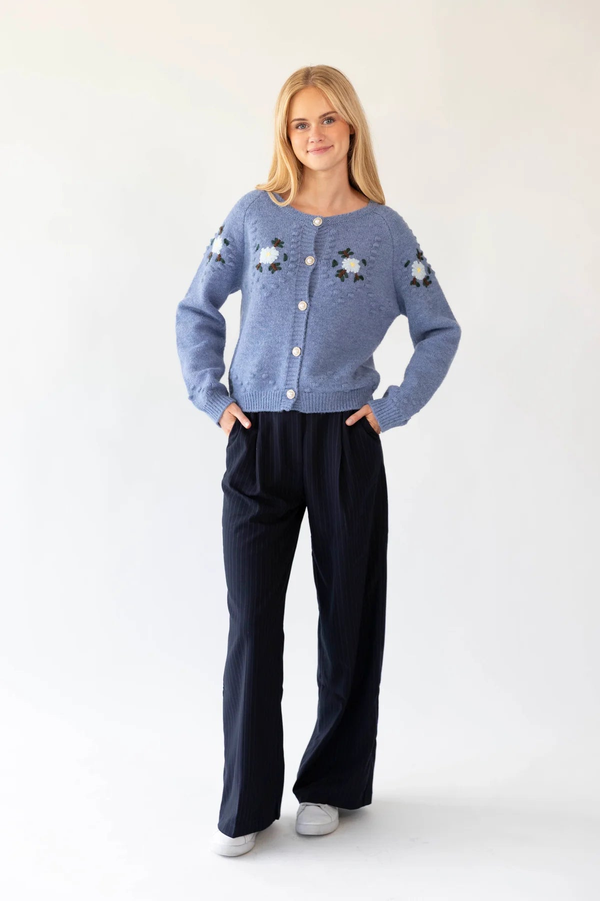 Gracelynn Knit Cardigan - Blue Melange