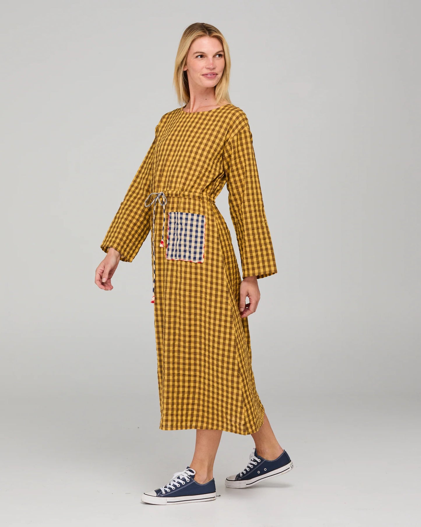 Amari Dress - Mustard Seersucker