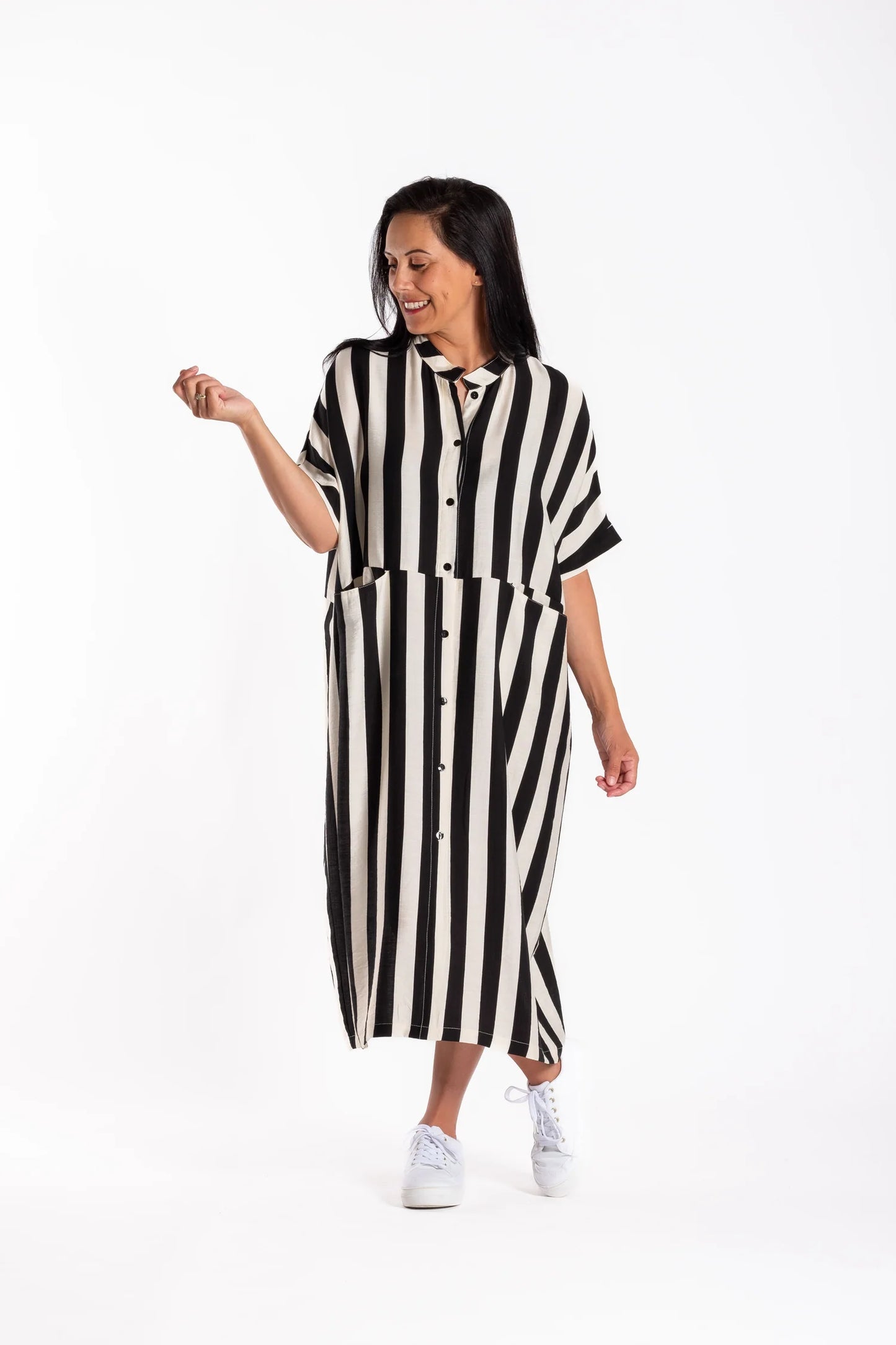 Jayde Dress - Black/White Stripe