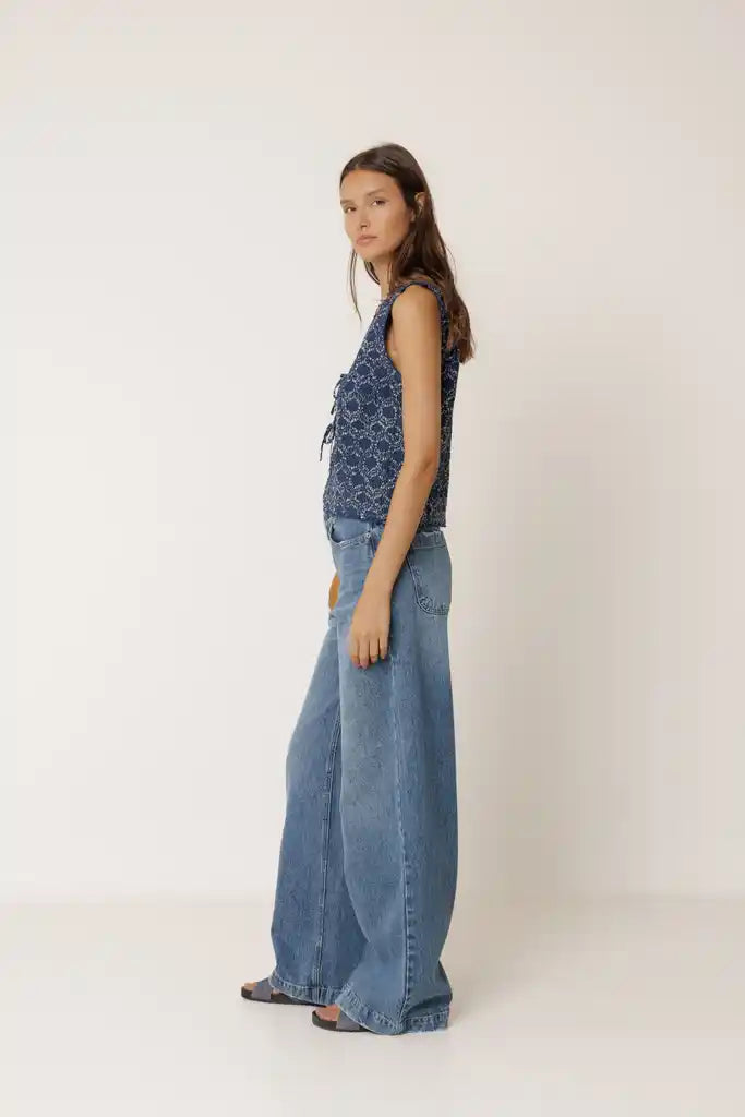 Sheered Tie Vest - Indigo
