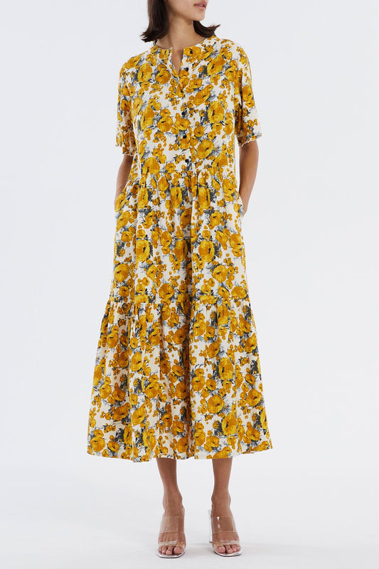 Fie Dress - Mustard Flower Print