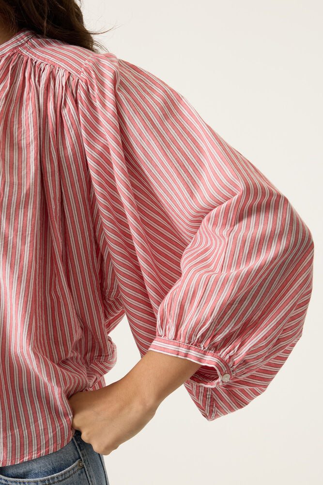 Batwing Cotton Blouse - Pink Stripe