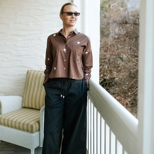 Alex Cropped Shirt - Chocolate Spot
