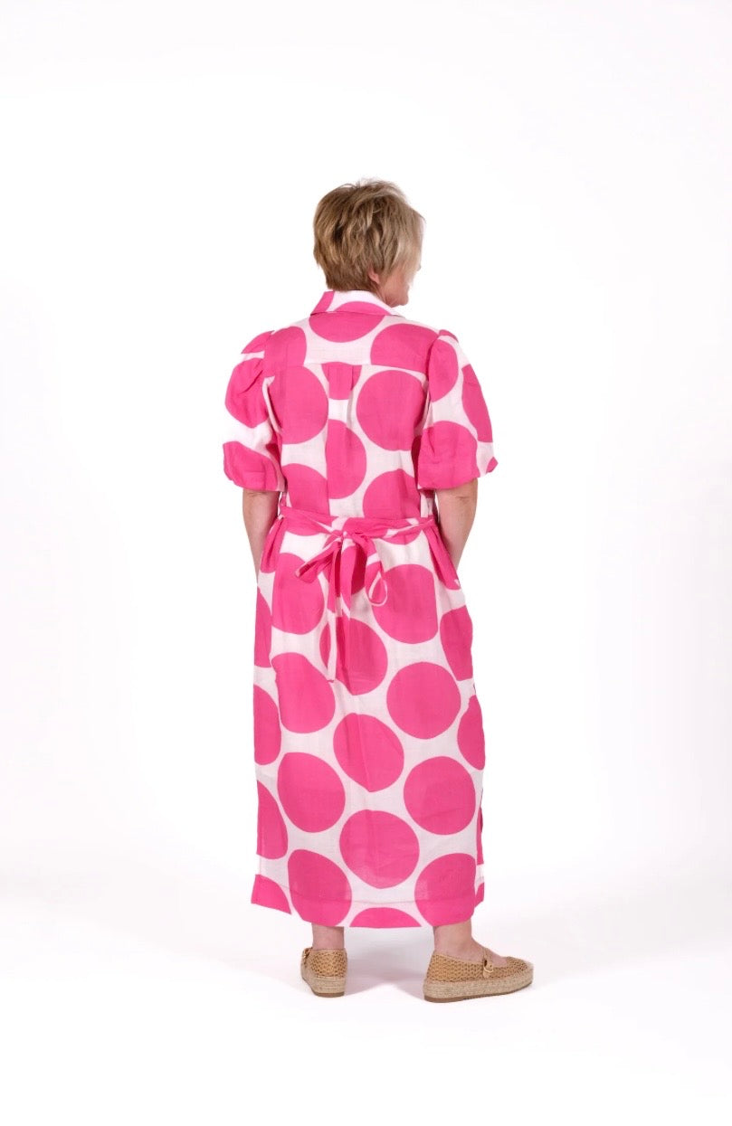 Long Shirt Dress -Pink Spot