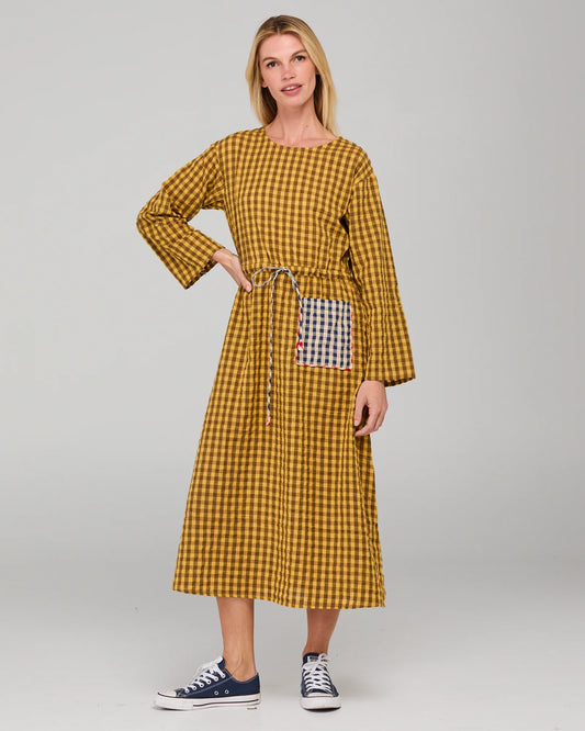 Amari Dress - Mustard Seersucker