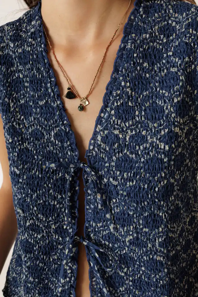 Sheered Tie Vest - Indigo
