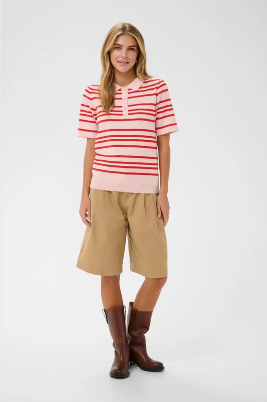 Pila Polo Pullover - Chalk/Pink/Red Stripe