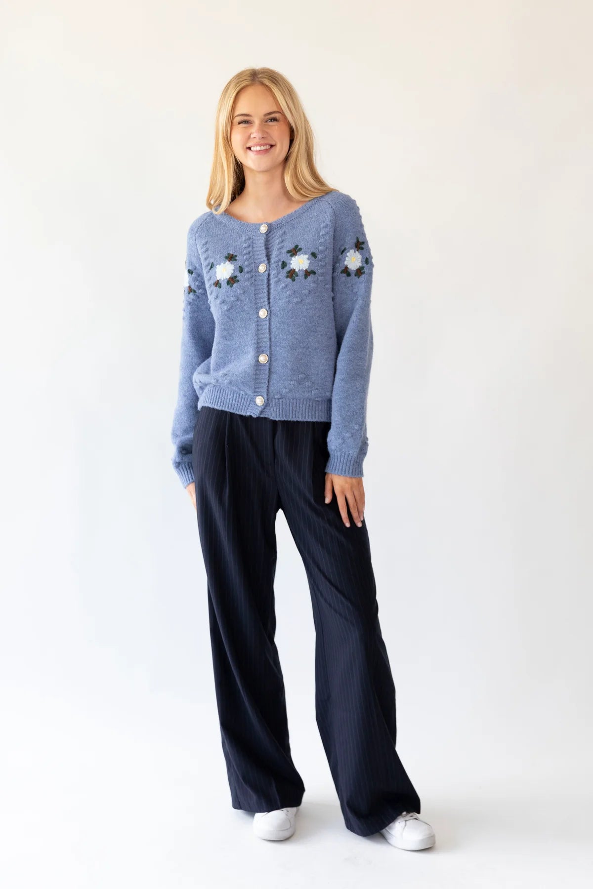 Gracelynn Knit Cardigan - Blue Melange