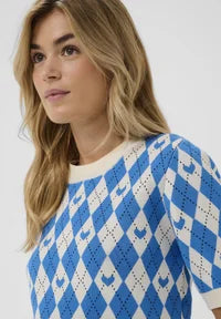 Pamilla Pullover - Blue/Argyle Hearts