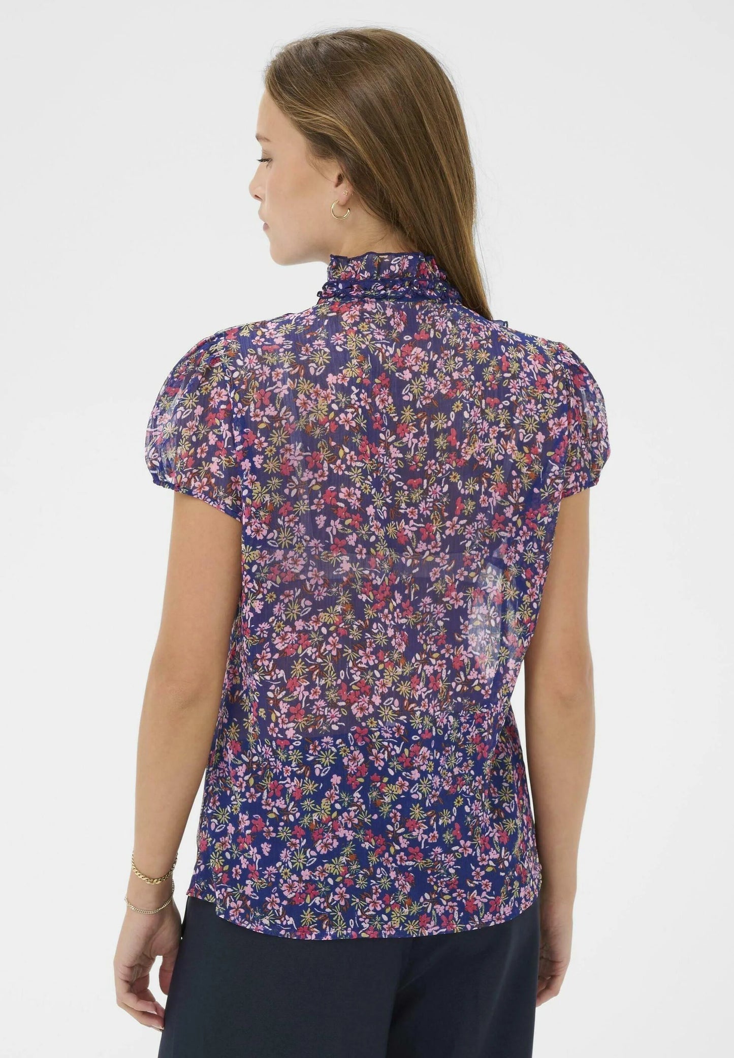 Lilja Crinkle Shirt - Navy Peony Blooms