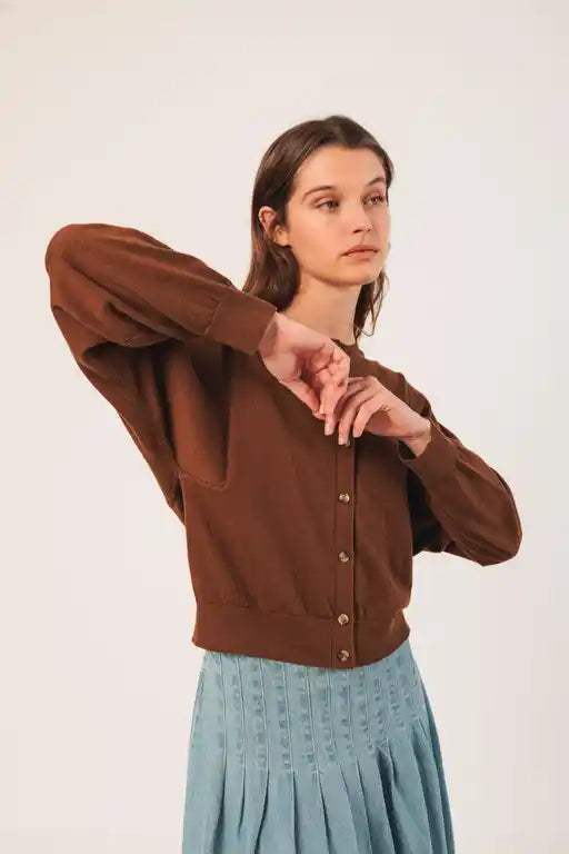 Button Up Cardy - Tobacco