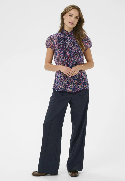 Lilja Crinkle Shirt - Navy Peony Blooms