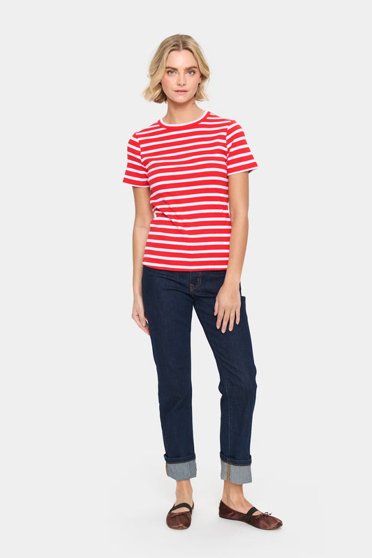 Aster Stripe T Shirt - Flame/White