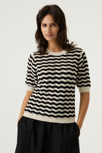 Patterned Cotton Pullover - Cream/Black