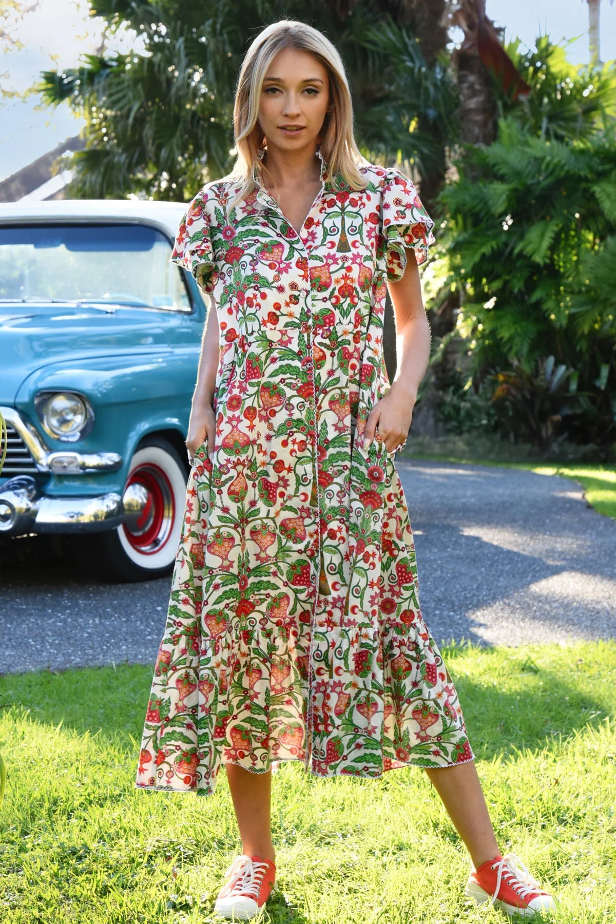 A Little Flair Dress - Berry Print