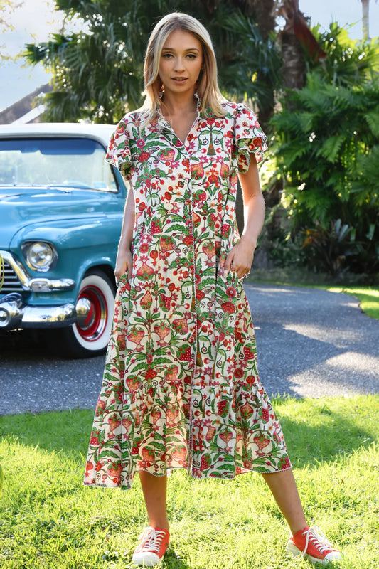 A Little Flair Dress - Berry Print