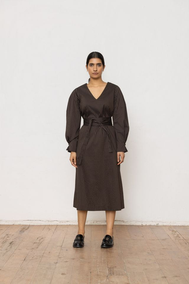 Obi Dress - Chocolate Stripe