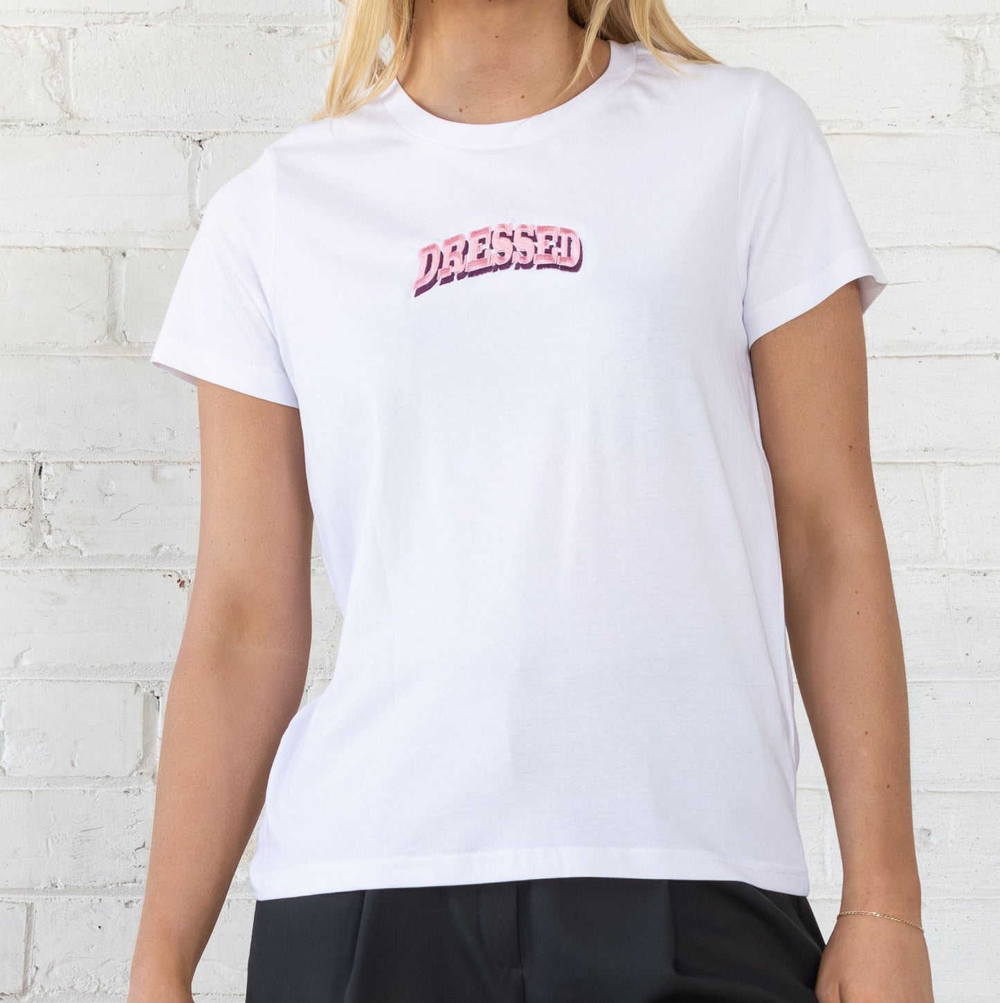 Varsity T-Shirt - Pink Embroidery