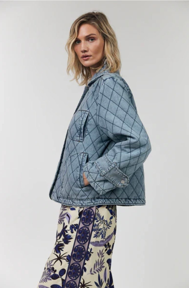 Viola Quilted Jacket - Washed Denim