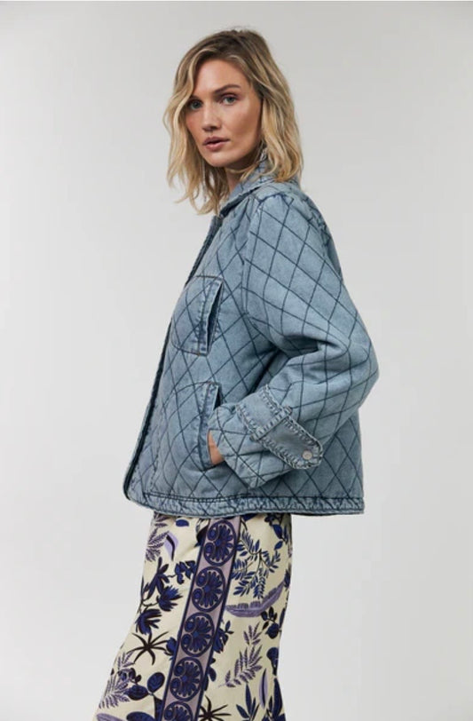 Viola Quilted Jacket - Washed Denim