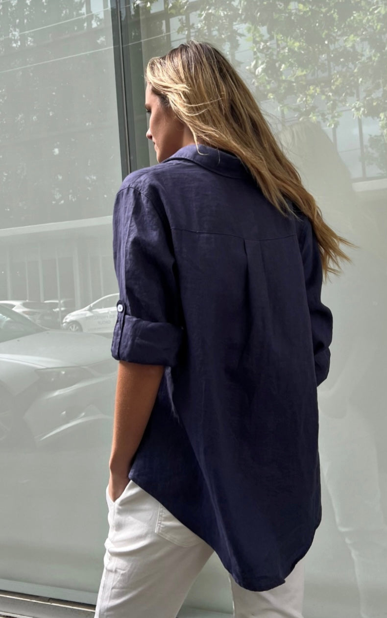 Adele Linen Shirt - Navy