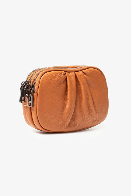 Evie Gathered Leather Bag - Tan