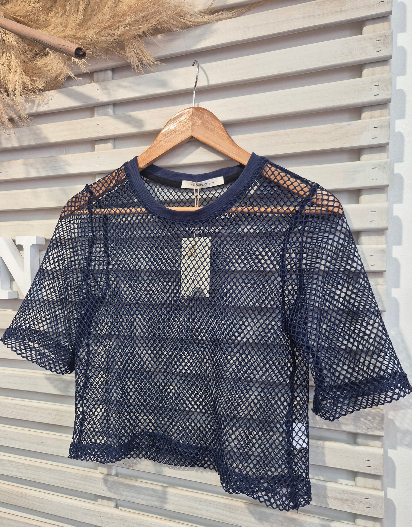 Arrow Mesh Top - Navy