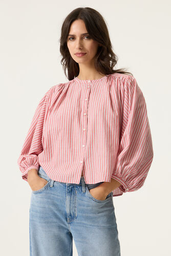 Batwing Cotton Blouse - Pink Stripe