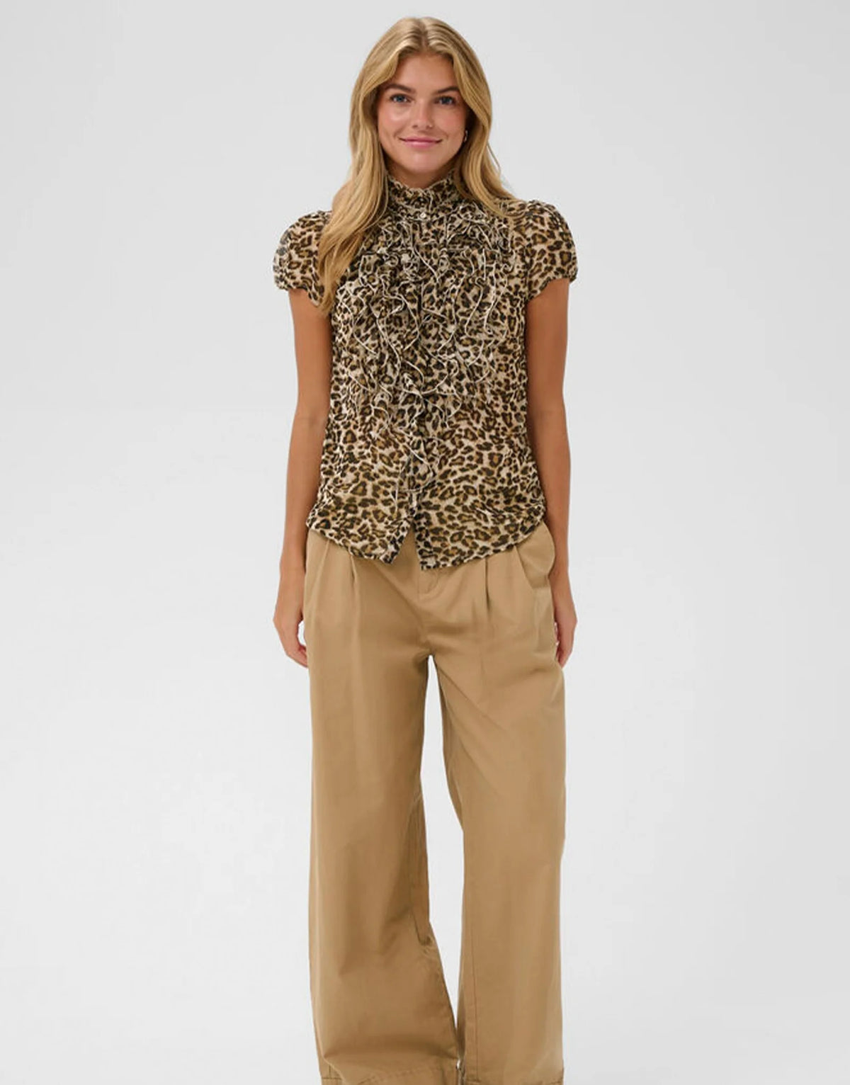 Lilja Ruffle Shirt - Leopard