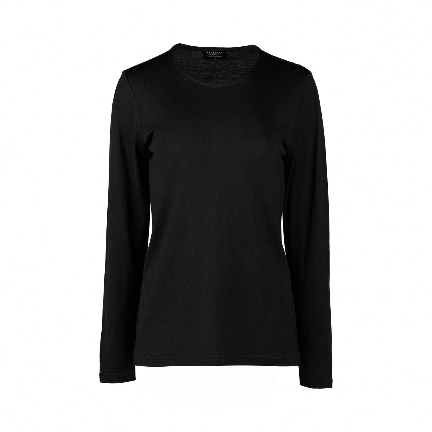 Merino Basic Long Sleeve Crew Neck Top - Black