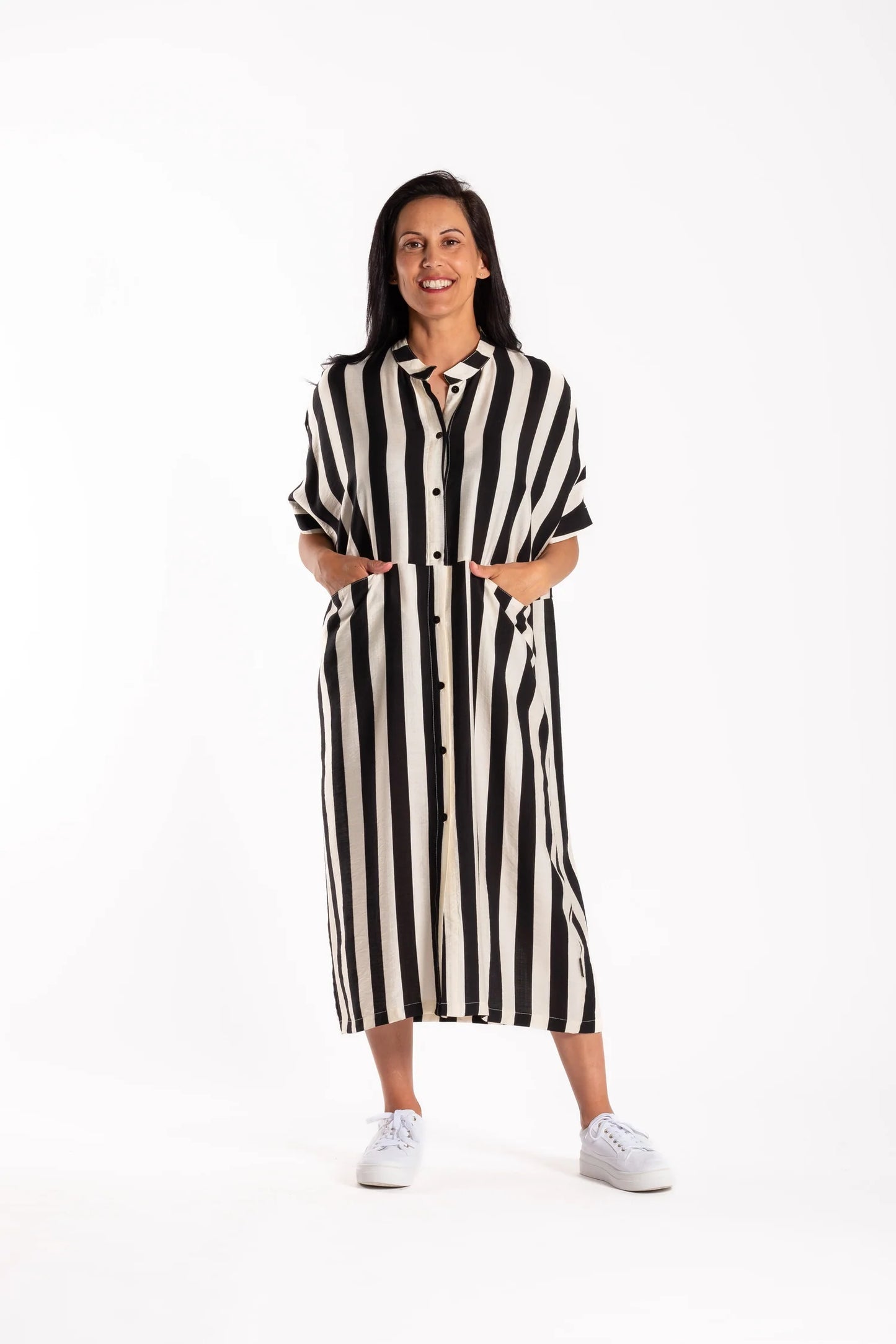 Jayde Dress - Black/White Stripe