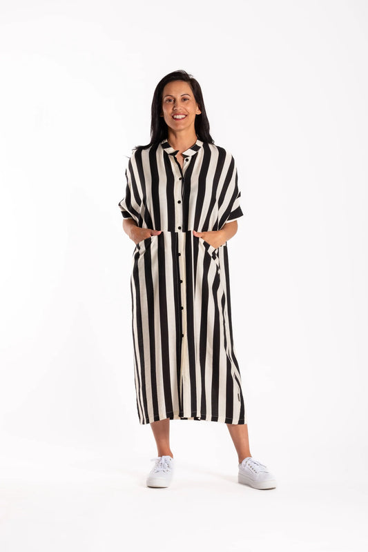 Jayde Dress - Black/White Stripe