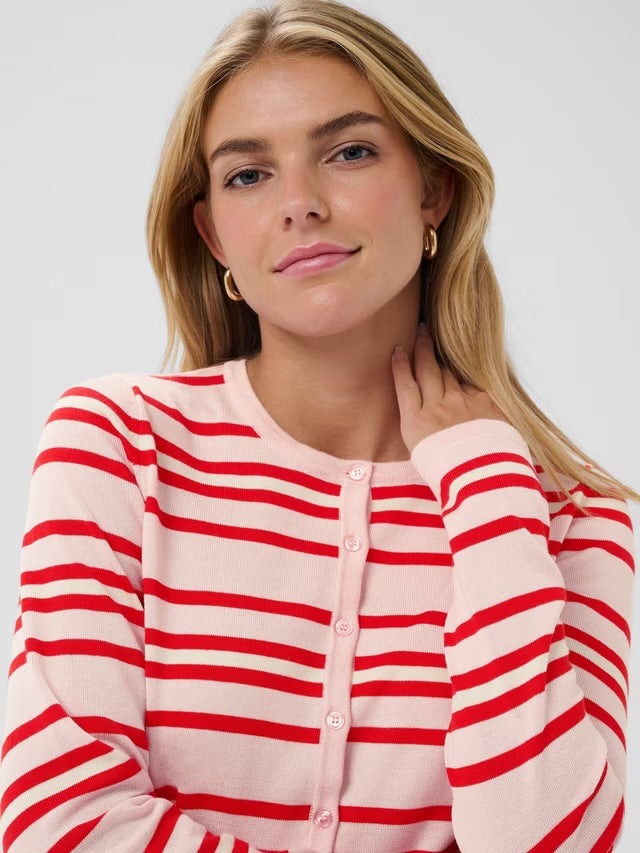 Pila Cardigan - Chalk Pink/Red Multi Stripe