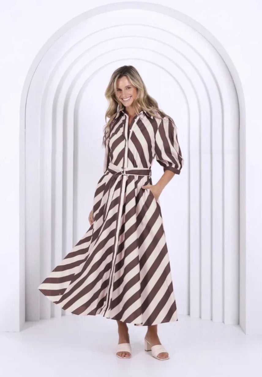 Biana Dress - Chocolate Stripe
