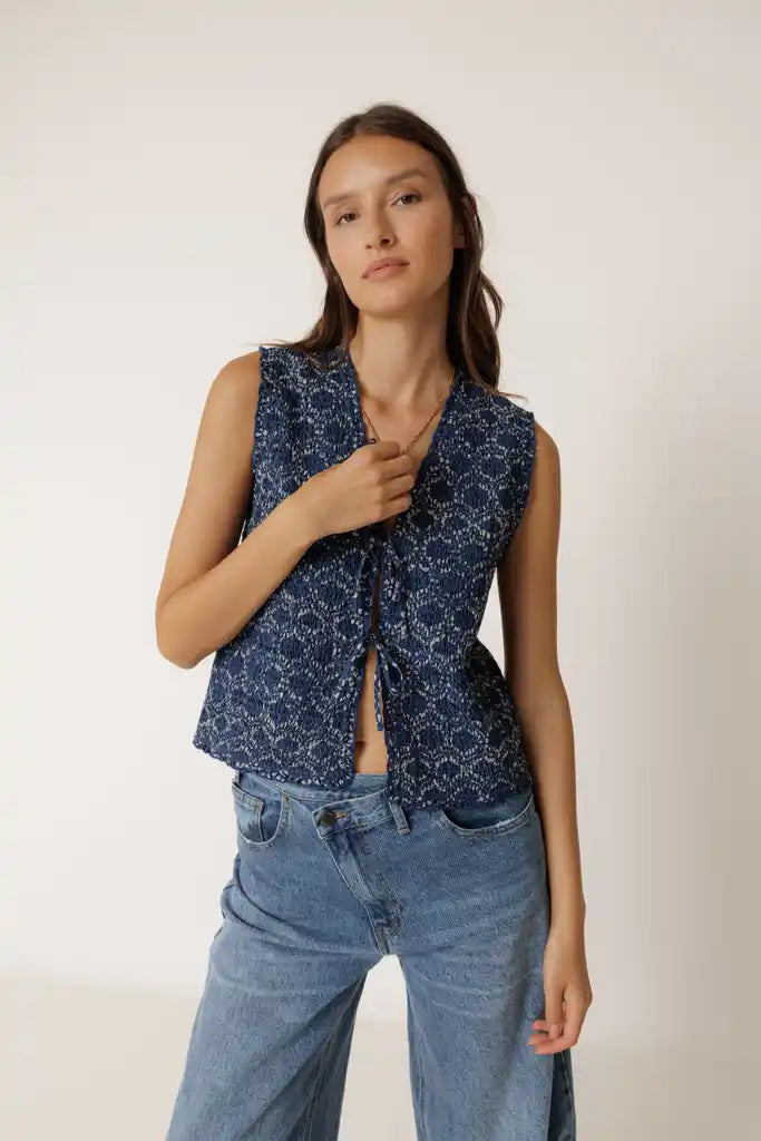 Sheered Tie Vest - Indigo