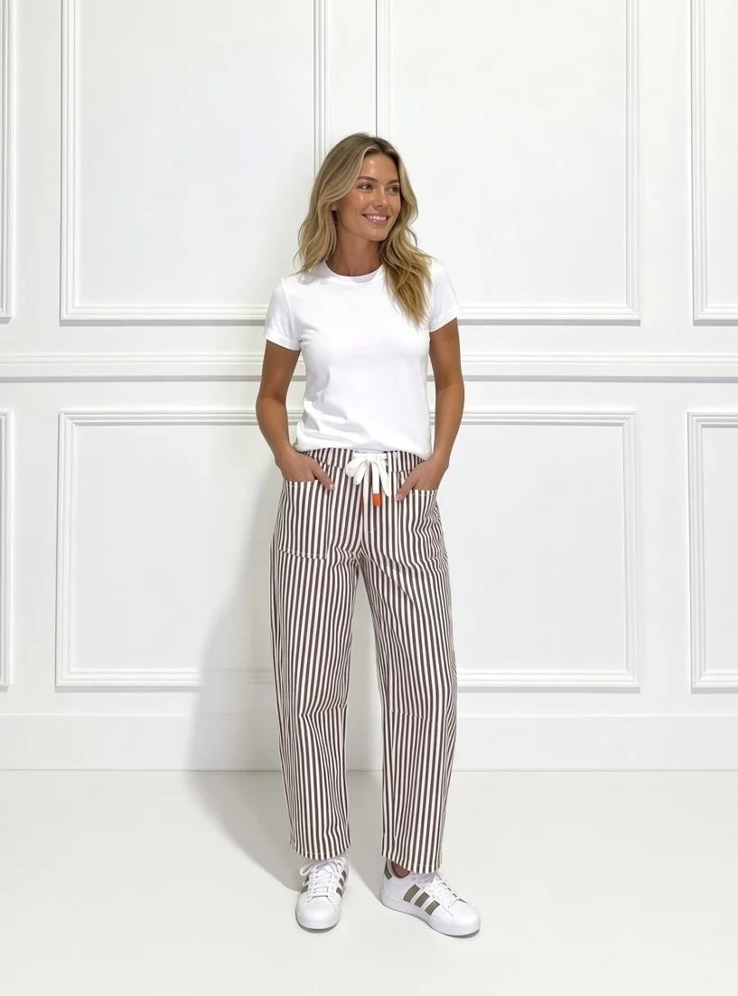 Monaco Carter Barrel Jean - Chocolate Stripe