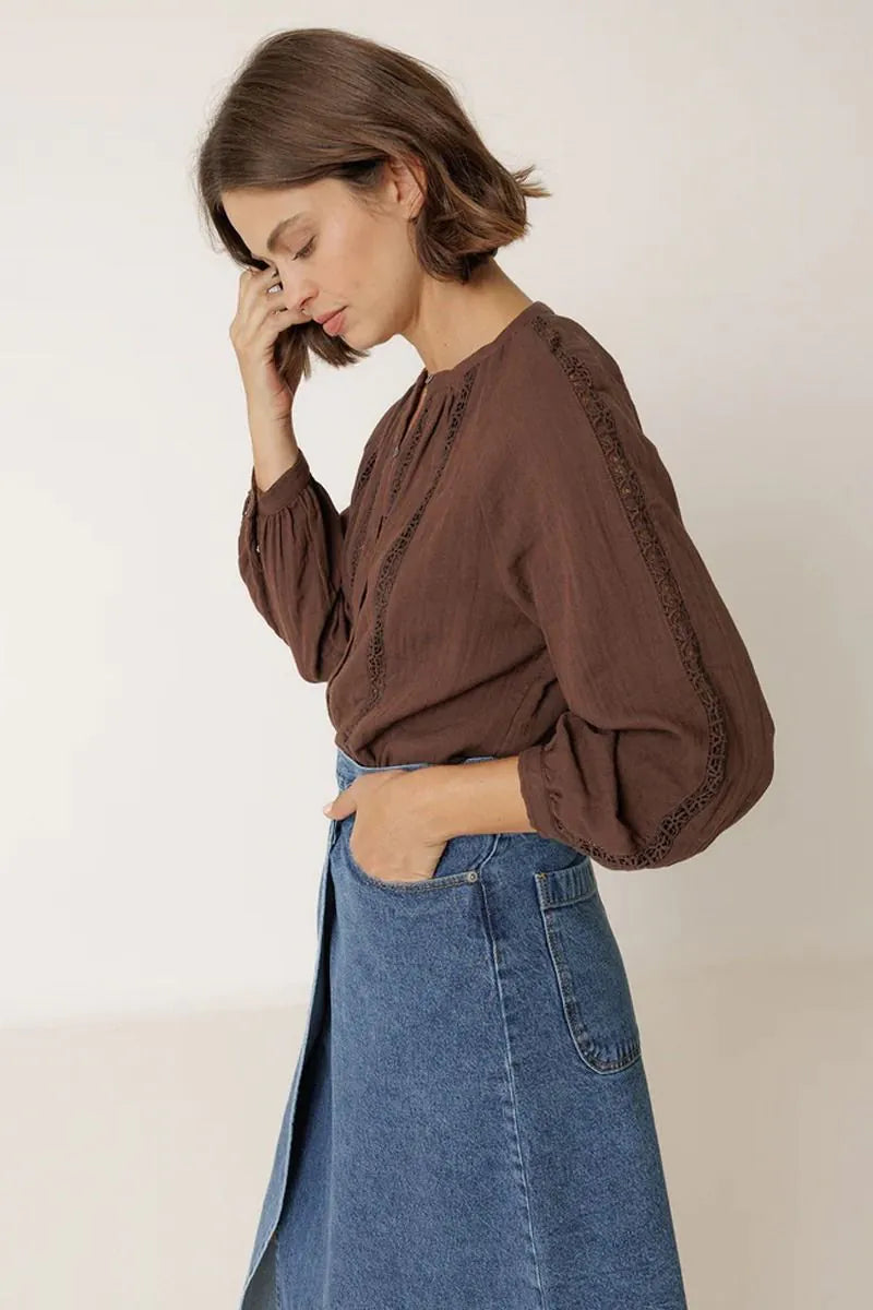 Romantic Gauze Blouse - Chocolate