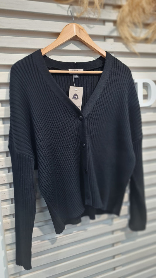 Ribbed Cardigan - Black