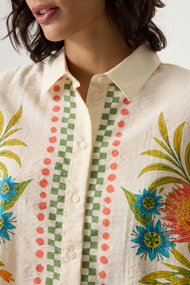 Print Crop Blouse - Turtledove