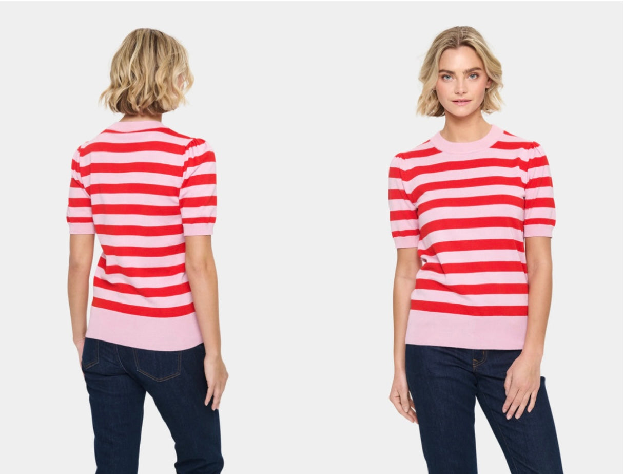Mila Block Stripe Pullover - Pink Flame