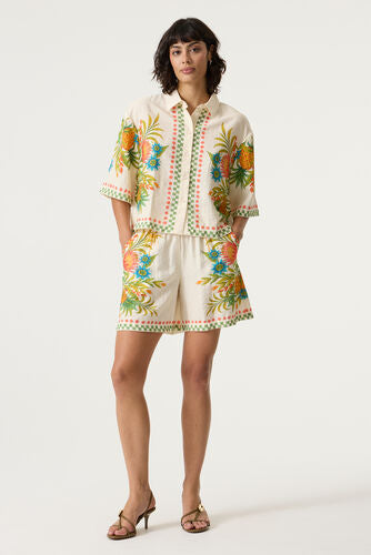 Print Crop Blouse - Turtledove
