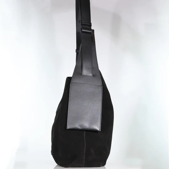 Saddle Tote - Black Suede