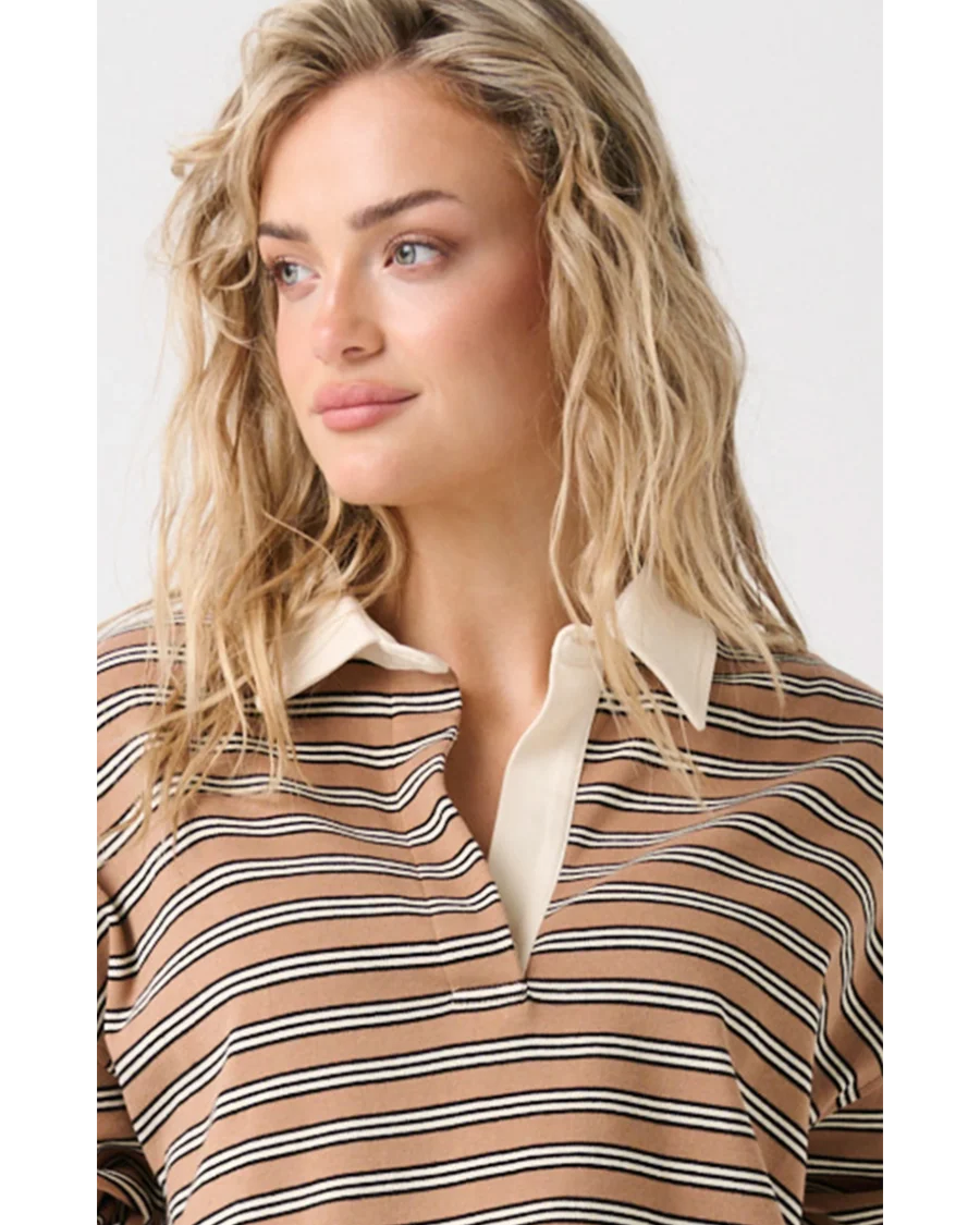 Alisa Rugby Tee - Tan Stripe