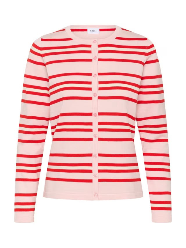 Pila Cardigan - Chalk Pink/Red Multi Stripe
