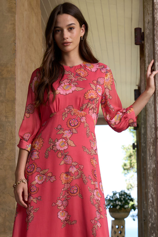 Marissa Midi Dress - Coral Multi