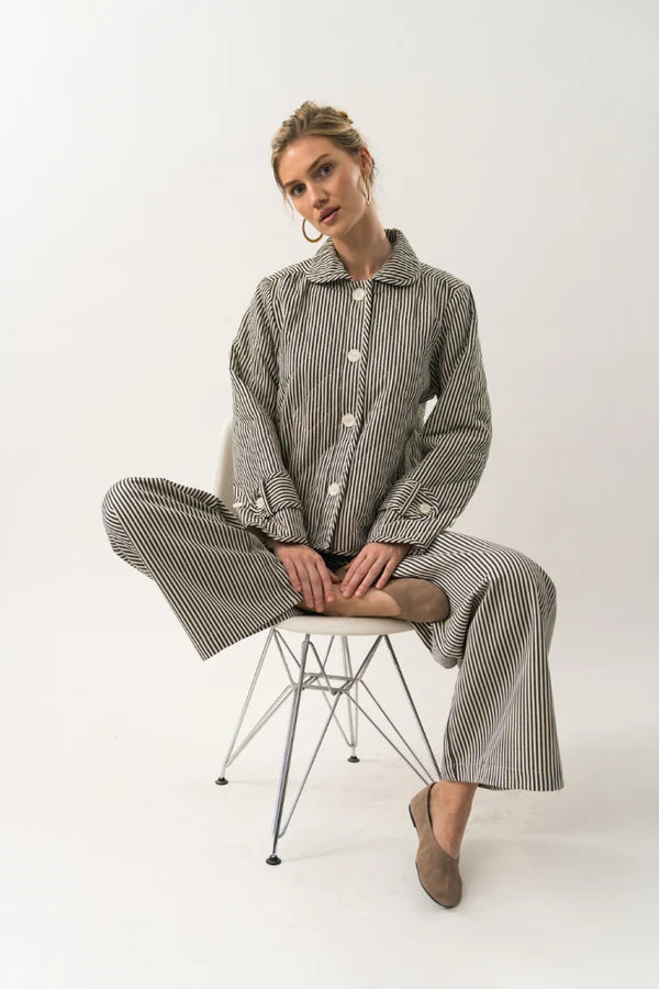 Viola Quilted Jacket - Black Stripe