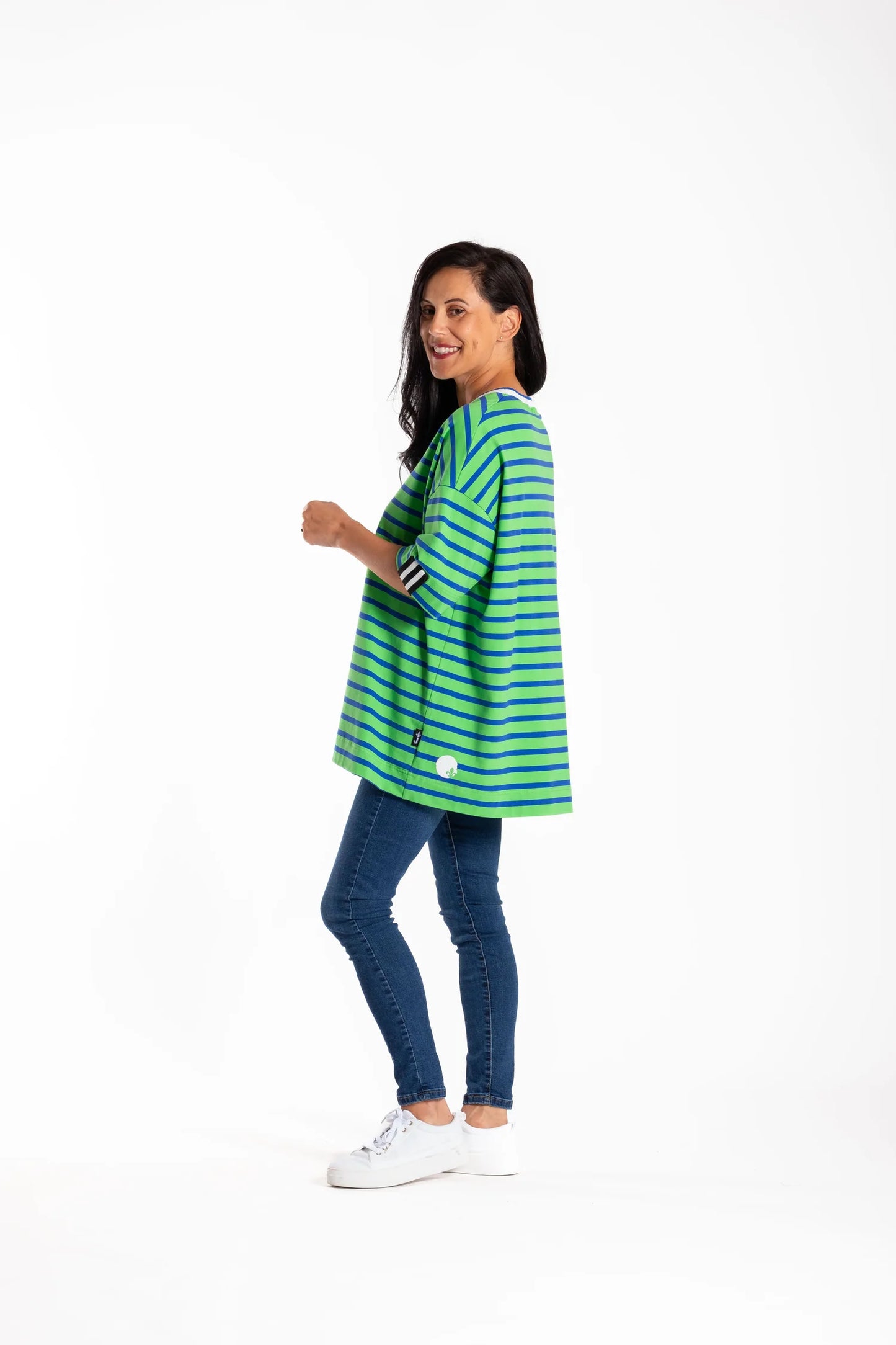Box Tee - Green & Blue Stripe