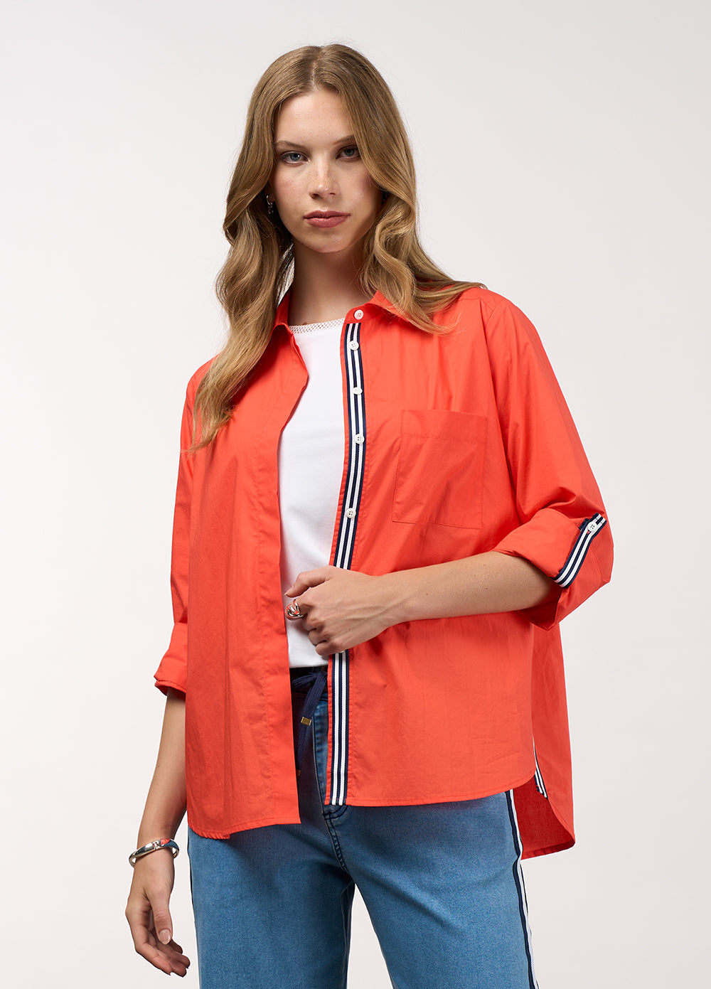 Mixed Media Shirt - Tangerine