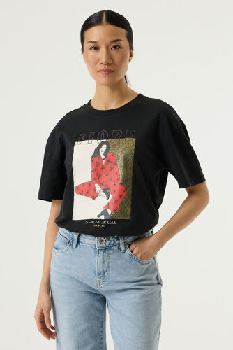 Flore Print Tee - Dark Gray